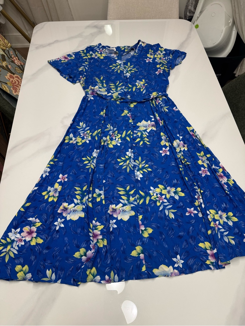 Vintage petite Blue Floral Midi Dress - Classic Fit